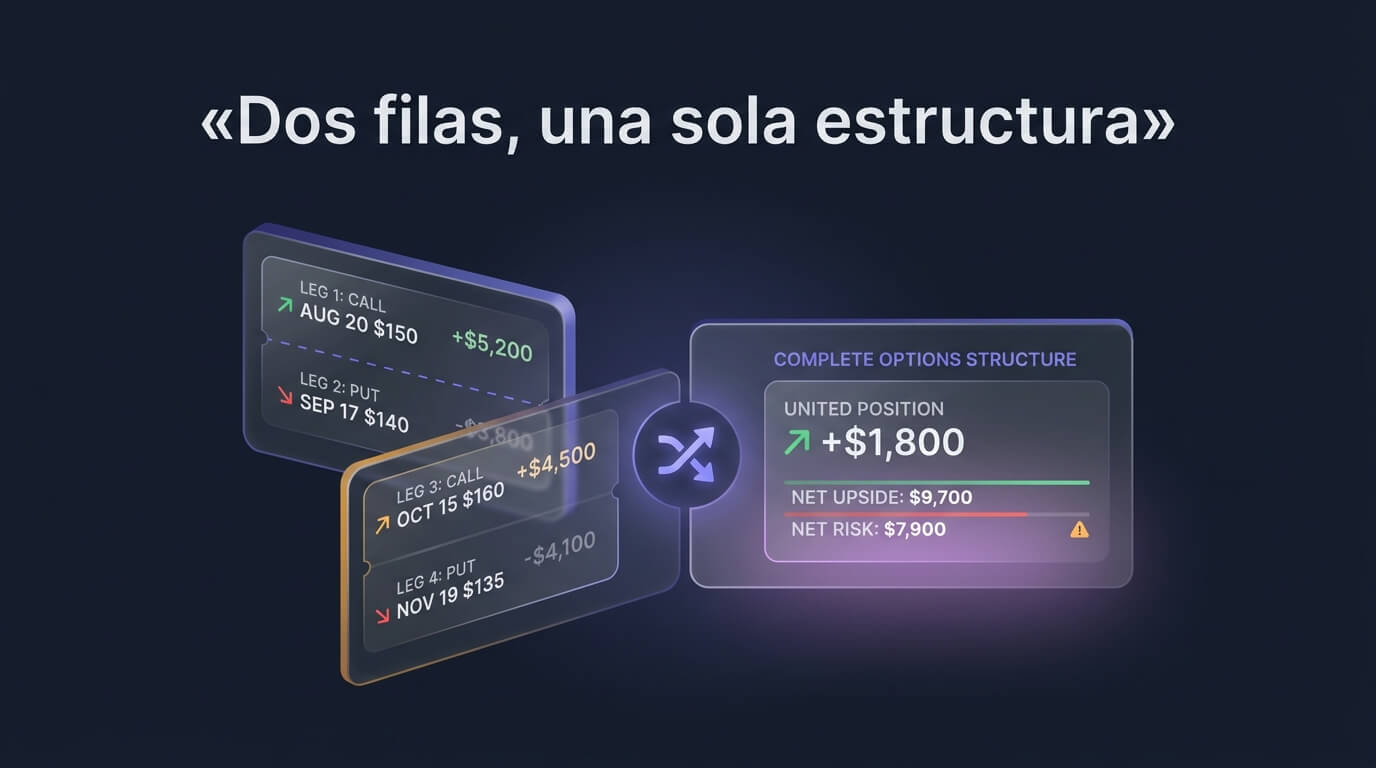 Unir estrategias: dos filas que el bróker trajo sueltas se fusionan en una sola estructura completa