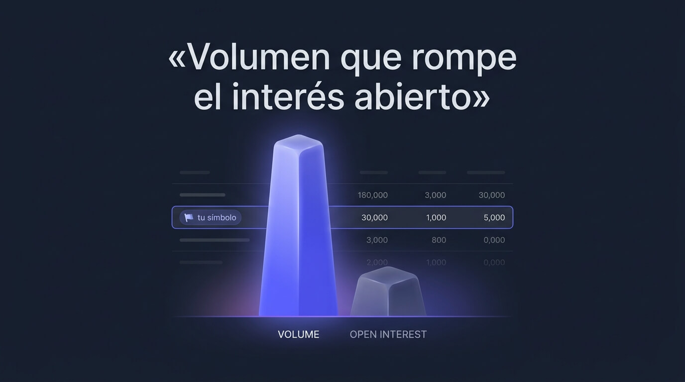 Actividad inusual: contratos cuyo volumen es alto respecto a su interés abierto, con tus símbolos resaltados